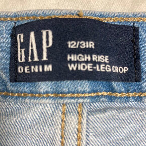 Gap Jeans High-Rise Wide Leg Cropped Fringed Hem Light Med. Wash, size 12/31 - Picture 4 of 12